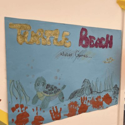 Plakat Turtle Beach Water Games von der Kita kinderzimmer Süderfeldpark in Hamburg Lokstedt